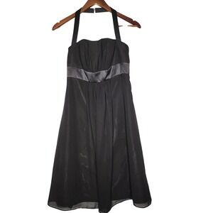 Alfred Angelo Midi Dress size 4 Black Halter Empire Waist Back Zip Lined Chiffon